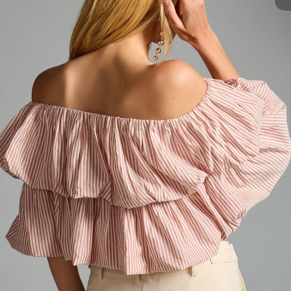 By Anthropologie Off-the-Shoulder Bubble Top Neutral Motif Size 3X - Picture 3 of 5